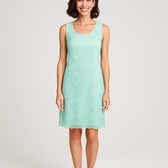 🌿 Isaac Mizrahi Live! Always Isaac  - Aqua Lace Dress – Size Large - Picture 1 of 4